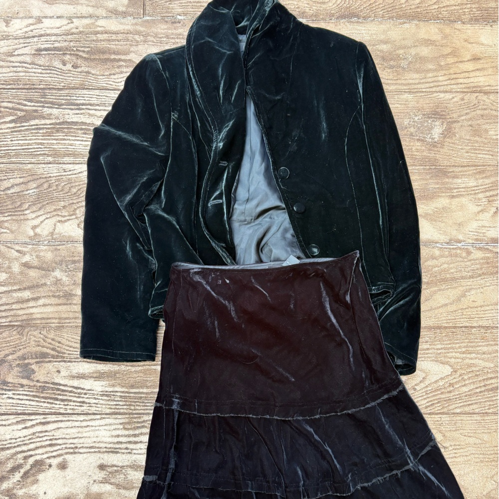 Ideology Black Velvet Jacket and skirt. Medium jacket size 2 skirt